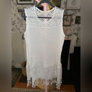 🖤Blue Rain White Sleeveless Lace Tunic/Coverup/Dress